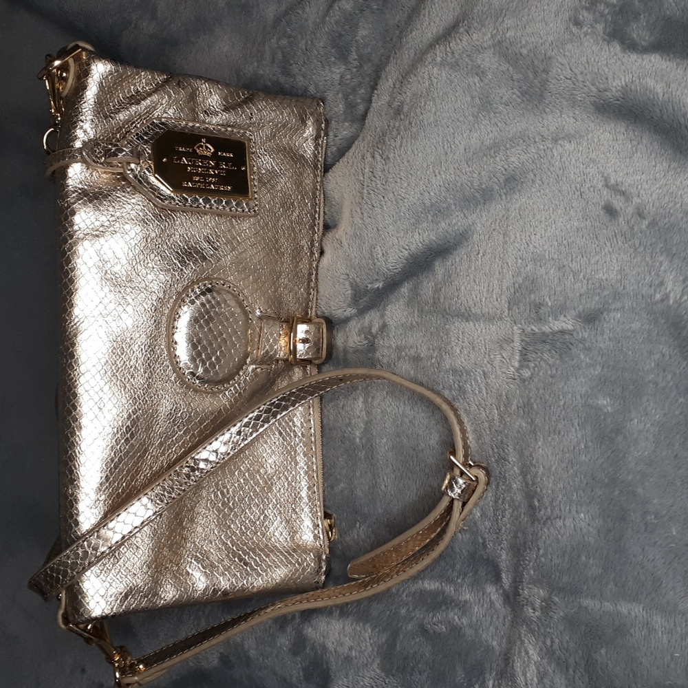 Ralph Lauren~Gold Croc Embossed Foldover Crossbody